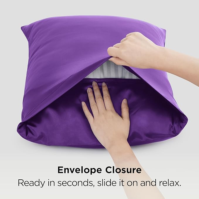 Bedsure Satin Pillowcases, Similar to Silk Pillow Cases Queen Size Set of 2, Purple Pillow Case for Sleeping Women with Envelope Closure, Gifts for Women Men, 20x30 Inches, 2pcs