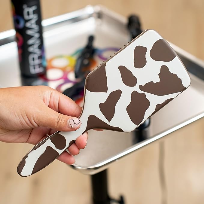 FRAMAR Paddle Hair Brush Detangler, Detangling Hairbrush For Women, Wet Hair Brush For Girls, Hair Detangler Brush, Wet Hairbrush, Hairbrushes, Girls Hairbrush Detangler, Reduces Frizz – Cow Print