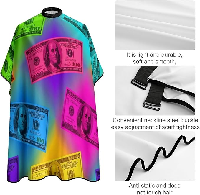 Men Women Adults Colorful Bill Dollars American Money Art Hair Cutting Cape, Lightweight Haircut Apron for Styling Hair Cut Hairdresser, Haircut Tools