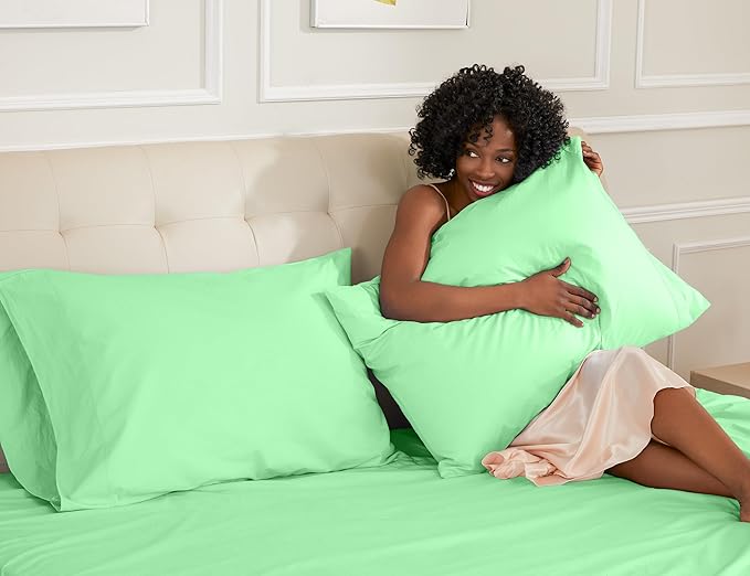 Sunflower Queen Pillowcases Set of 2, 100% Cotton Queen Size Pillow Cases 2, 20×30 inches Green Ash, Soft and Breathable