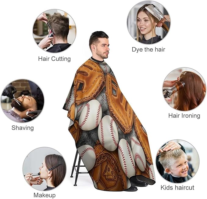 Lightweight Haircut Barber Cape Cover, Baseballs Haircut Hairdressing Cloth Apron Hair Dress Apron Cloak for Makeup Artist Beautician