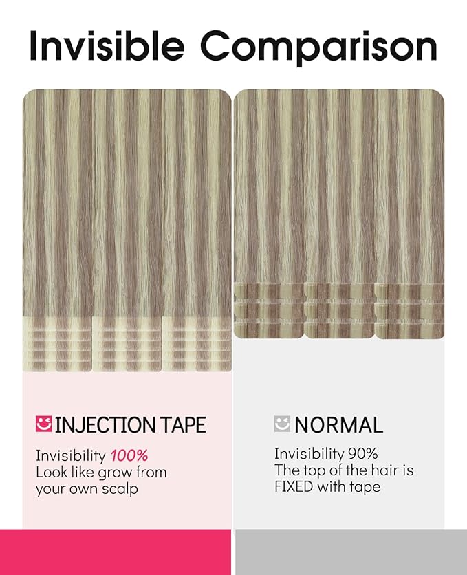 Youngsmile Injection Tape in Hair Extensions Human Hair #18P613 Ash Blonde with Bleach Blonde Real Human Hair 20pcs 40g 18 Inch Injected Tape in Hair Extensions Seamless Tape ins (#18P613,18'')