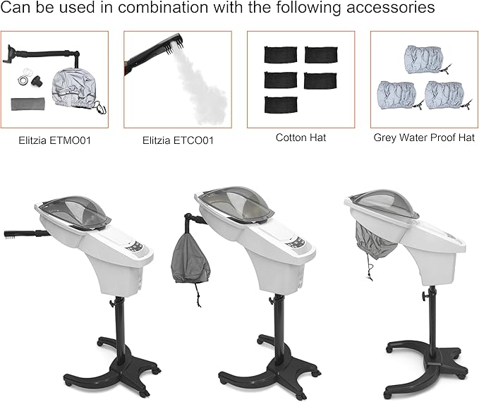 Elitzia Hair Steamer Micro Mist Aroma Steam Mister Hooded 4 Color Light Hair Care Professional for Natural Black Hair Use Shampoo Bowl Hair Wash Recline Chair Black Color with UV Protect Coat ET19290