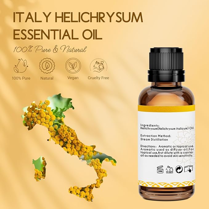 Helichrysum Essential Oil 1 Oz – 100% Pure & Natural – Helichrysum Oil for Bruising, Skin, Aromatherapy, Massage & DIY Use