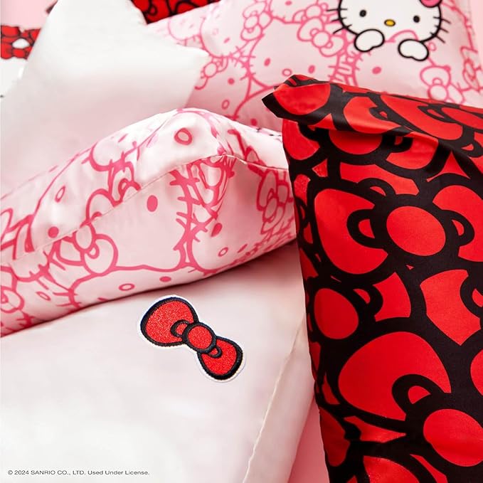Kitsch x Hello Kitty Pillow Case – Pink Kitty Faces Toddler Bed Time Satin Pillowcase with Zipper – Soft Cooling Pillow Cover for Hair & Skin – Better Than Silk Pillowcase - King Size 19x36