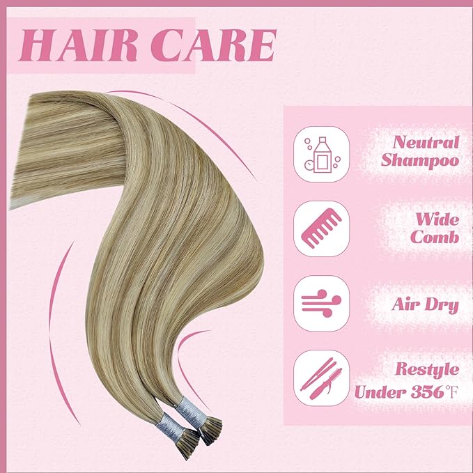 YoungSee I Tip Extensions Brown Highlight Itip Human Hair Extensions Light Brown Highlights Blonde I Tip Hair Extensions Human Hair 14 Inch 80s 50g I-Tips Extension Real Human Hair For Short Hair