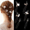 Pearl Bridal Wedding Hair Pins 6Pcs White Flower Gold Leaf Pearls Clips Bridal Hair Accessories for Women Brides Bridesmaid