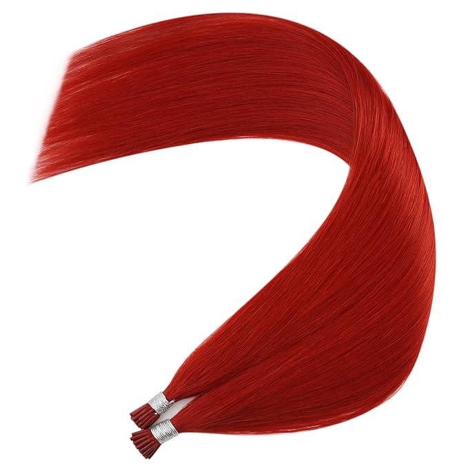 YoungSee Red Itip Human Hair Extensions 24 Inch Itips Hair Extensions Human Hair 25g Red Colored Hair Extensions Itips Long Hair for Girls Party Highlights 25 Strands