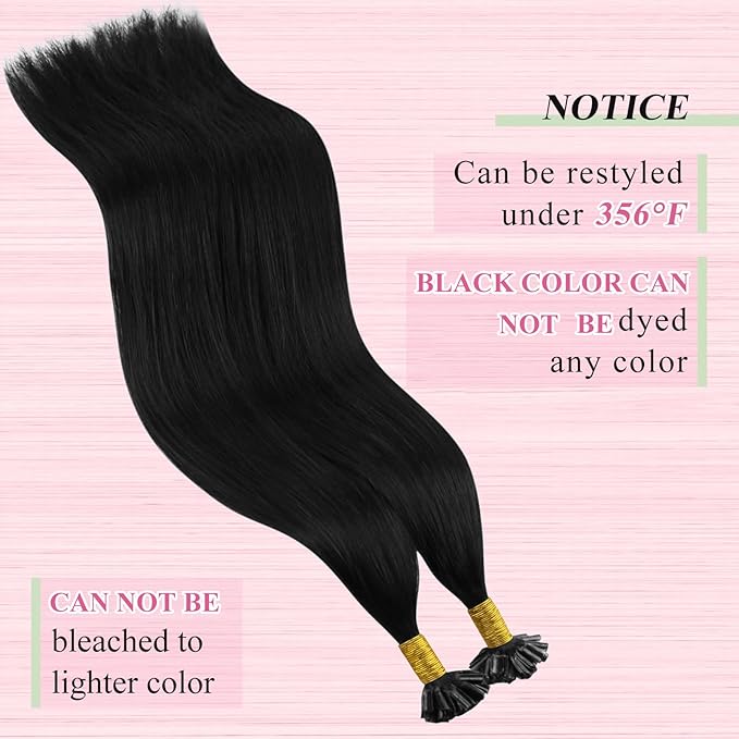 YoungSee U Tip Hair Extensions Black 24 Inch Utip Hair Extensions Human Hair Jet Black U Tips Hair Extension Real Human Hair Keratin Fusion Hair Extension for Long Hair 1g/s 50 Strands
