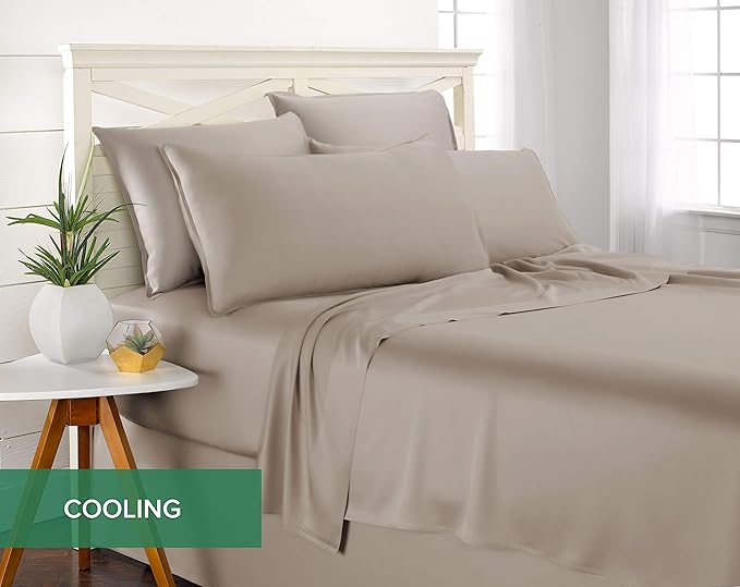 King Pillowcases by Pure Bamboo, Genuine 100% Organic Viscose Derived from Bamboo, Luxuriously Soft & Cooling, Double Stitching, Envelope Closure (2 King Pillowcases, Sand)