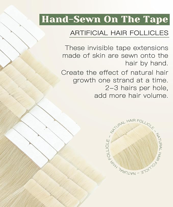 SURNEL Injected Tape in Hair Extensions Human 16 Inch Platinum Blonde Seamless Remy Invisible Tape in Extensions 20 Pcs 35g(#60,16)
