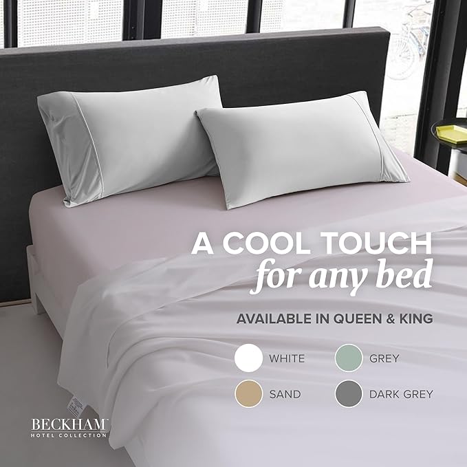 Beckham Hotel Collection Cooling Pillowcases for Hot Sleepers, King Size Set of 2, Cool Bedding, Envelope Closure, Silky Soft, Breathable, Moisture-Wicking, White