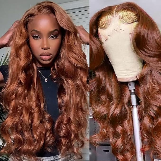 AMIRTY 250 density Dark Ginger Wig Human Hair Pre Plucked 13x4 Auburn Colored Lace Front Wigs Body Wave Glueless Wigs Human Hair HD Lace Frontal Reddish Brown Human Hair Wig 26 Inch