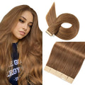 Tape in Hair Extensions Human Hair Tawny Brown 22 Inch 20Pcs Tape Ins for Women Straight Invisible Seamless Remy