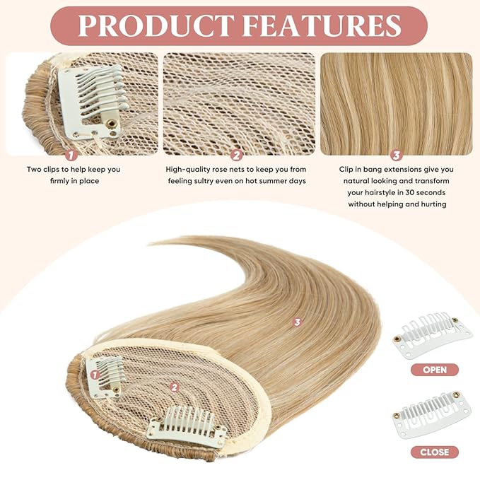SARLA Clip in Side Bangs Extension Straight Synthetic Fake Bangs One Piece for Women Cream Blonde