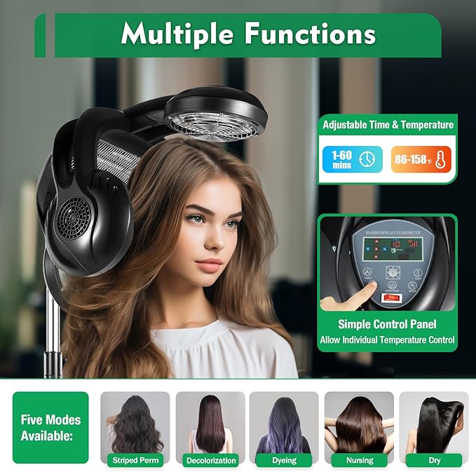 Hair Dryer, Multifunctional Salon Hair Dryer, Freestanding Hair Salon Steamer Hair Color Processor, 1.4KW 110V, Black