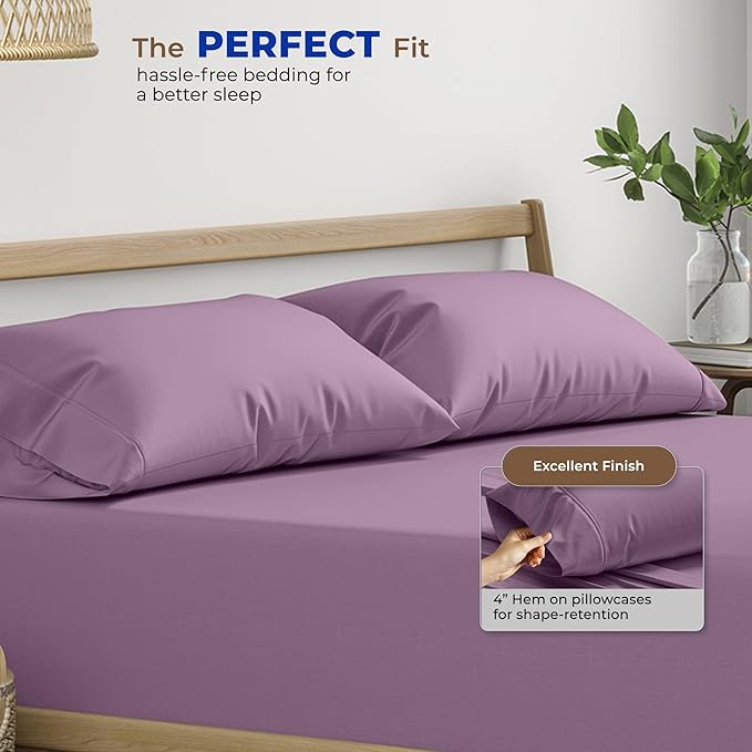 THREAD SPREAD 100% Egyptian Cotton Pillow Cases - 1000 Thread Count Pillow Cases Queen/Standard Size Set of 2, Soft, Breathable Extra Long Staple Sateen Weave Cotton Pillow Covers for Bed - Plum