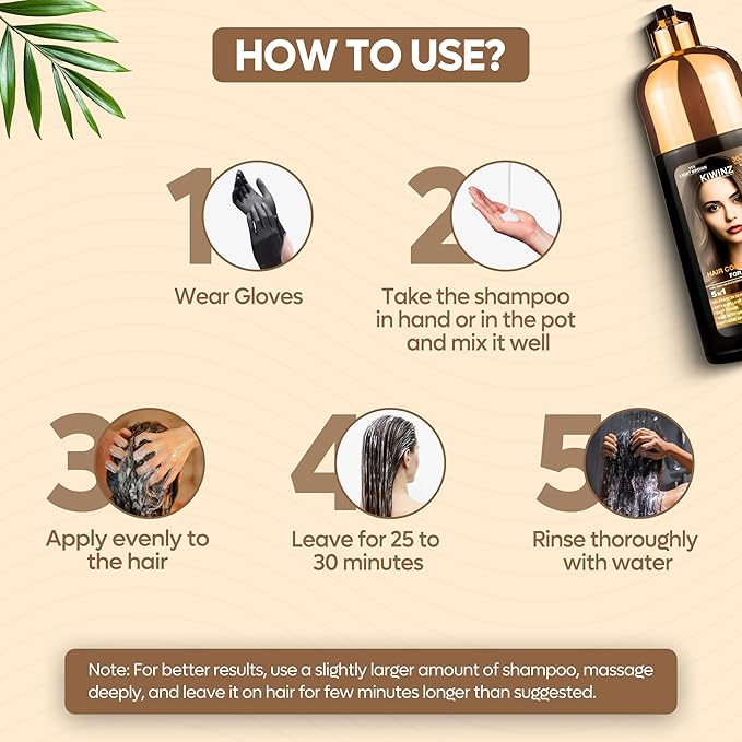 Hair Color Shampoo – 5 in 1 Hair Dye Shampoo for Grey Hair - Instant Hair Dye with 100% Color Accuracy Enriched with Natural Ingredients - Ammonia Free - 500ml (Light Brown)