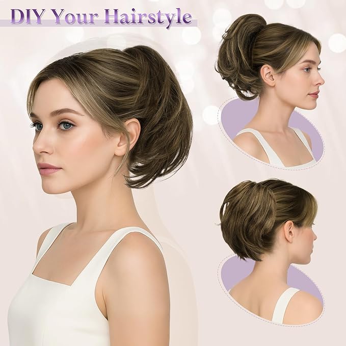 RUWISS Claw Clip Short Human Hair Ponytail Extension with Bendable Metals for DIY Styles Straight Messy Bun Hair Piece for Women Hairpieces for Daily Wear, 9 Inch Black