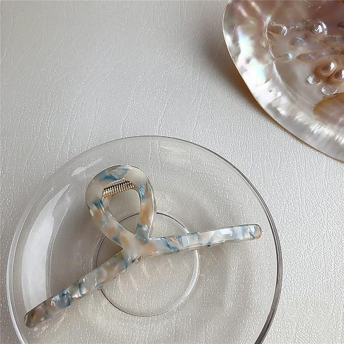 1Pack Large Metal Acetate Hair Claw Clips for Curly Straight Hair Non Slip Big Fashion Hair Clamp for Thick Thin Hair Styling Accessories as Gift for Wife Girlfriend (1PC/Box,Blue White)