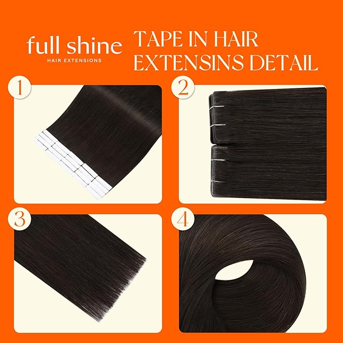 Full Shine Seamless Injection Tape in Hair Extensions Color 2 Dark Brown Insert Injected Tape in Extensions 20 Inch Seamless Skin Weft Real Human Hair 20 Pcs 50 Grams for Women Silky