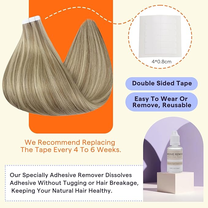 Full Shine Human Hair Extensions Tape in Color 16/22 Golden Blonde and Honey Blonde 22 Inch Seamless Skin Weft Tape in Extensions Human Hair 40PCS Natural Remy Extensions for Women Real Hair 100g