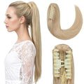 Hairro Claw Ponytail Human Hair Extensions Clip Ponytails Jaw/Claw Long Straight Pony Tail For Women 16 Inch 105g #613 Light Blonde