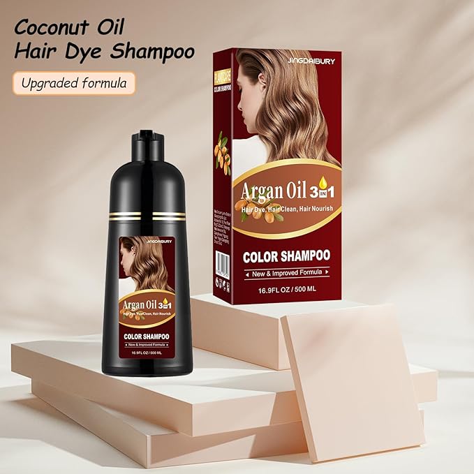 Wine Red Hair Dye 16.9 Fl Oz, Argan Oil Hair Shampoo, 3 in 1 Hair Dye Shampoo, Easy To Use, Semi-Permanent Hair Color Shampoo (Wine Red)