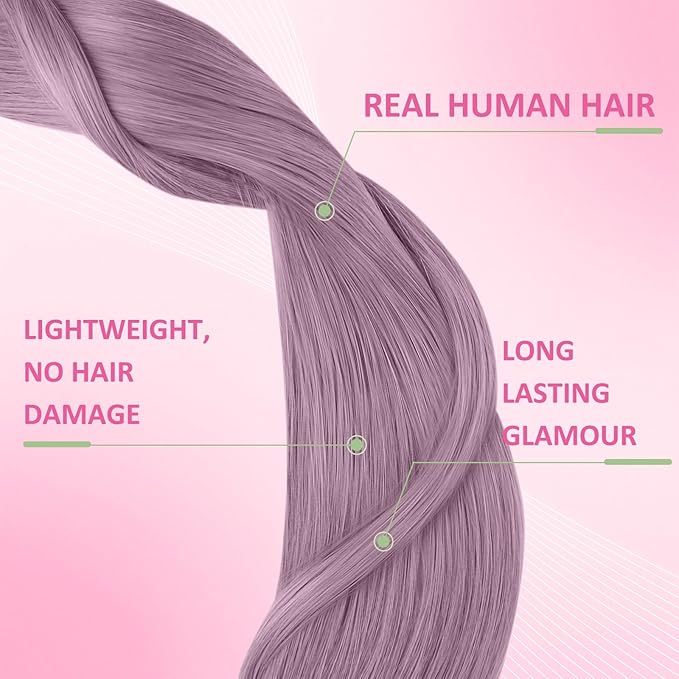 YoungSee Tape in Hair Extensions Real Human Hair Purple 18In Human Hair Tape in Extensions Lavender Invisible Tape on Hair Extension 10pcs Light Purple for Cosplay 25g