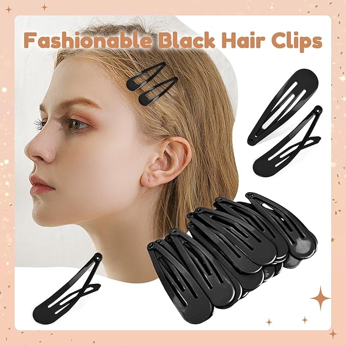2 Inch Black Hair Clips Barrettes Metal Snap Clips for Women Durable Water Drop Ideal Hair Accessories for Hairdressing Wedding and Everyday Use 20 pcs