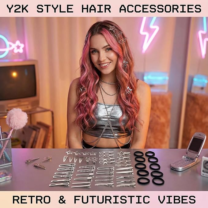 Silver Hair Clips Set for Women Styling 50pcs Bulk Barrettes Snap Hair Clips Ties Duck Bill Clip Metal Alligator No Crease Clip Bows Y2K Cute Bangs Hairclips Accessories (Silver)