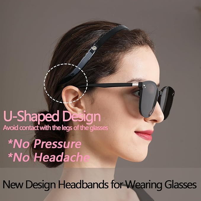 Black Headband Designed for Eyewear,Flex No Pressure Comfortable Hair Band Fashion Acetate Headbands for Womens Sisters Girls Gifts