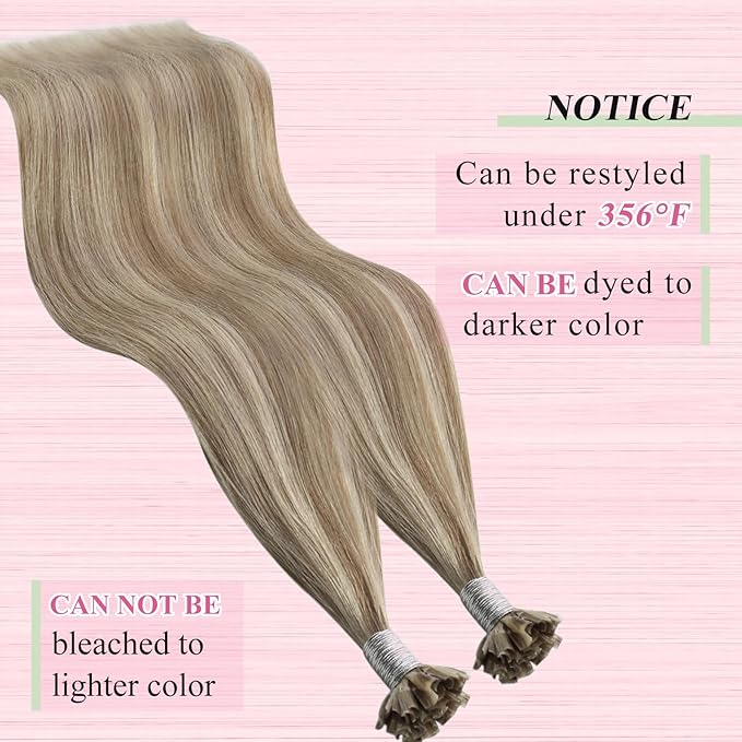 YoungSee U Tips Hair Extensions Real Human Hair Brown to Blonde Pre Bonded Utip Hair Extensions Light Brown Highlight Blonde Human Hair K Tips Extension Highlight for Short Straight Hair 14In 50s/50g