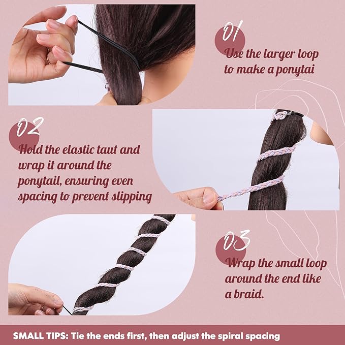 3 Packs Ponytail Holders Hair Ties for Women, Spiral Pony Tails Elastic Braided Hair Holders for Gym Swimming Sports (3pcs16"colorful03)