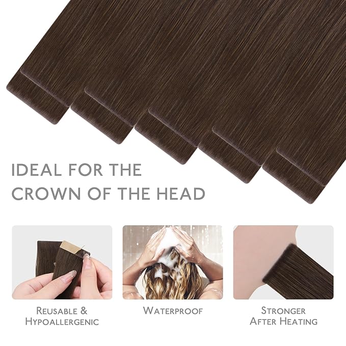 WENNALIFE Invisi Edge Tape in Hair Extensions Human Hair, 24 Inch 30g 10pcs Chocolate Brown Invisible Luxury Remy Hair Extensions Natural Seamless Injected Tape Straight Extensiones De Cabello Humano