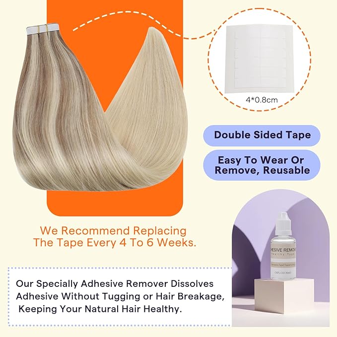 Full Shine Nordic Tape in Hair Extensions 16 Inch Straight Brazilian Remy Human Hair Balayage Color 18 Ash Blonde Fading to 22 and 60 Platinum Blonde Tape Hair Extensions 50g Dip Dyed Hair 20PCS