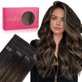 WENNALIFE Invisi Edge & Classic Seamless Clip in Hair Extensions Real Human Hair, 18 Inch 130 7pcs Balayage Dark Brown Mixed Chestnut Brown Hair Extensions for Women Invisible Straight Injection