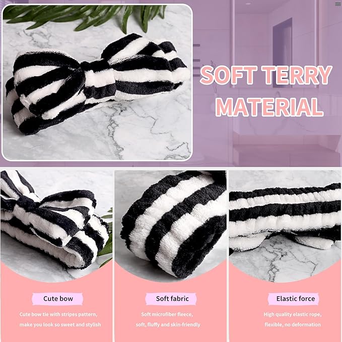 WSYUB Makeup Headband, Spa Headband and Wristband Set, Headbands for Washing Face, Black and White Headbands for Women Girls