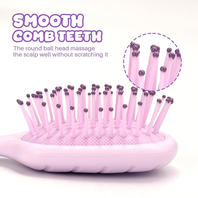 Mini Hair Bursh for Women and Girls, Protable Travel Size Hair Brush for Pockets Purses, Mini Detangler Brush for All Hair Types, Small Paddle Brush for Detangling(Purple)