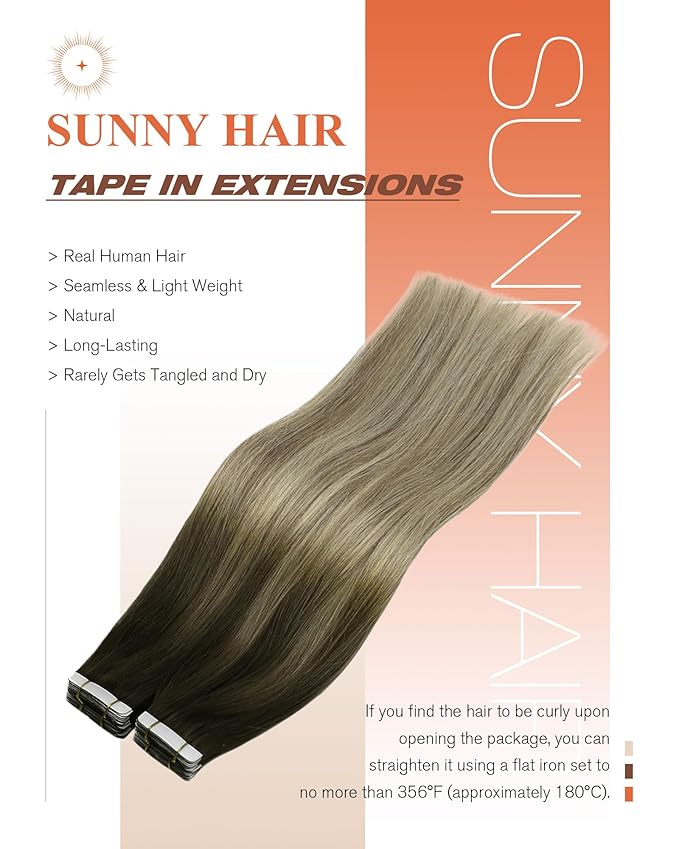 Sunny Hair Tape in Hair Extensions Human Hair Brown Balayage Blonde Tape in Extensions 18 Inch Real Hair Extensions Tape in 20Pcs 50g