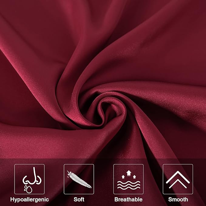 Mulberry Silk Pillowcase for Hair and Skin,Queen Size Cooling Silk Pillow Case with Hidden Zipper,Allergen Proof Dual Sides Soft Breathable Smooth Silk Pillow Cover for Women(Queen,Dark Red)