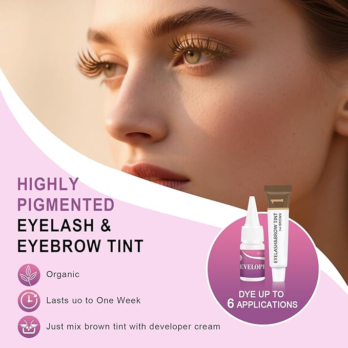 Eyelash & Eyebrow Color Kit, Professional Instant Lash & Brow Color Kit, Easy to Use with Natural Results, DIY Hair Coloring Eye Brow & Eye Lash Set for Beginner Salon Beauty 7ml (Brown/Light Brown)