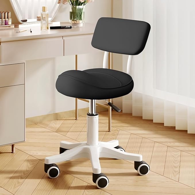 Ergonomic Esthetician Stool Chair with Back Support for Salon, Swivel Rolling Stool Height-Adjustable for Clinic Dentist Spa, Home Office, Drafting Work Task Chair