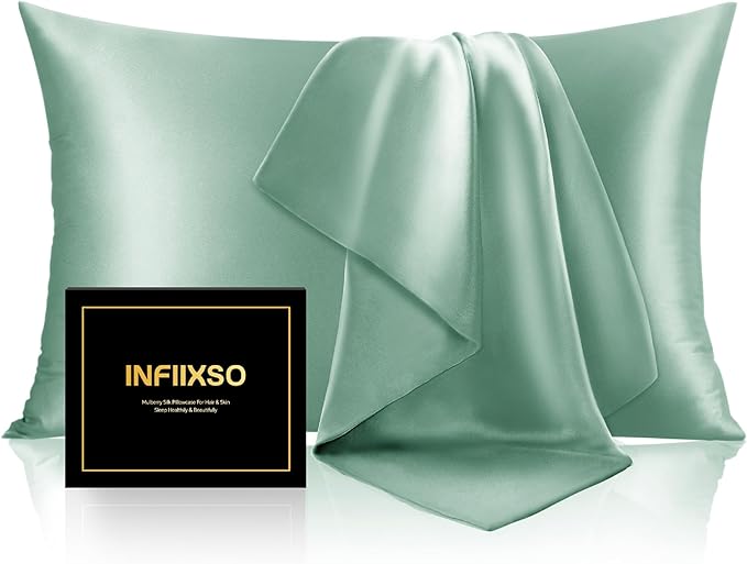 INFIIXSO Mulberry Silk Pillow Case King Size, Silk Pillowcase with Hidden Zipper 20"x36", Extraordinary Smooth and Soft Pillow Cases for Hair and Skin(Mint Green, 1 Pack)