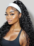 KLAIYI Headband Human Hair Wig Water Wave Curly Non Lace Front Wigs for Black Women Deep Wave Glueless Wear and Go Half Wig 30S Ready to Go Beginner Friendly 180% Density 12A Natural Hairline 14Inch