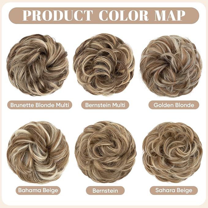 SARLA 2PCS Messy Hair Bun Hair Pieces Wavy Curly Synthetic Updo Fake Scrunchies Ponytail Extension for Women Bahama Beige