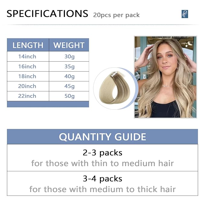 COOKAYU Invisi Edge Tape in Hair Extensions Human Hair, Ash Brown to Platinum Blonde 20Inch 20pcs 45g Straight Invisible Injected Tape in extensions