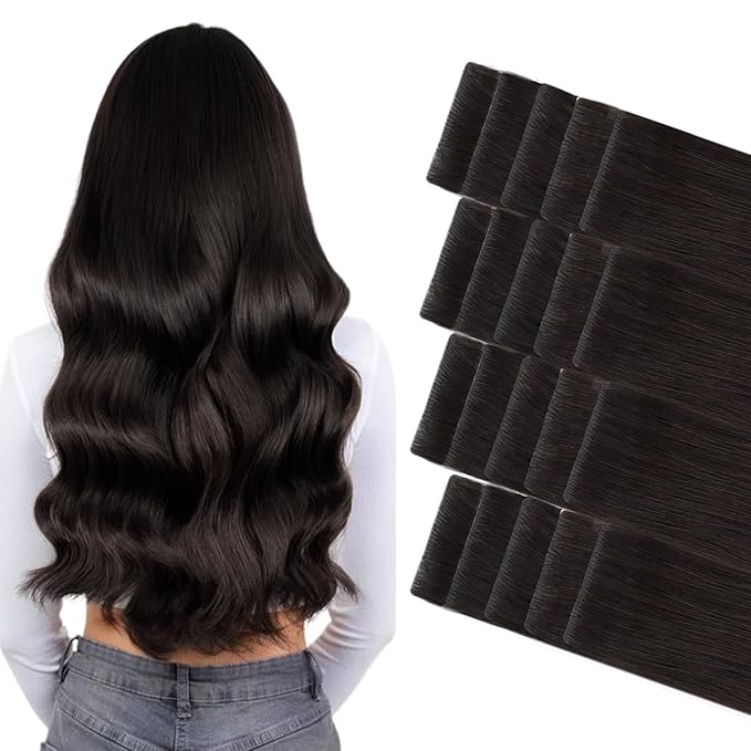 GOO GOO Invisi Edge Tape in Hair Extensions Human Hair, 2 Dark Brown 20pcs 12inch 40g, Virgin Remy Hair, Seamless Injected Tape, Natural Look