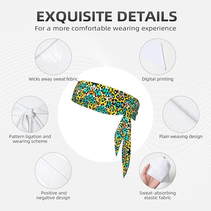 Boys Girls Turquoise Green Yellow Cheetah Leopard Print Sports Sweat Bands Boho Style Beauty Skinny Hair Band Headdress for Sports Fitness Shower