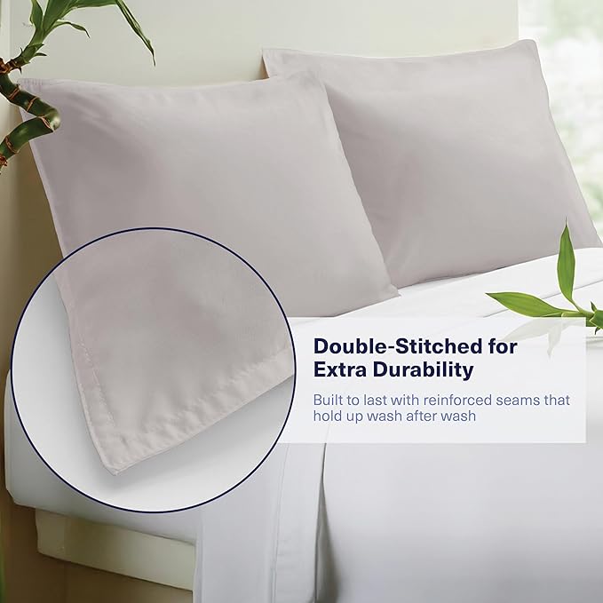 Kickoff Viscose Bamboo Pillowcase, Standard, Set of 2, 100% Organic Hidden Zippered Viscose Bamboo Pillow Case Standard Size, Cooling Pillow Cover for Hot Sleepers (20"x26", Dove Grey)